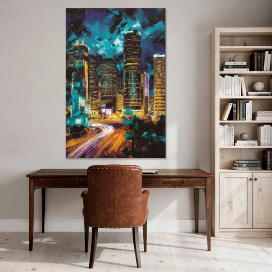 Houston Urban Nights - Canvas Wall Art - Office - 40x60