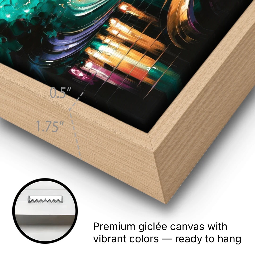Houston Vibrant Nights - Oak Framed Canvas Wall Art - Gallery Wrap Corner