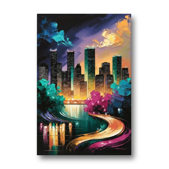 Houston Vibrant Nights - Canvas Wall Art - Front