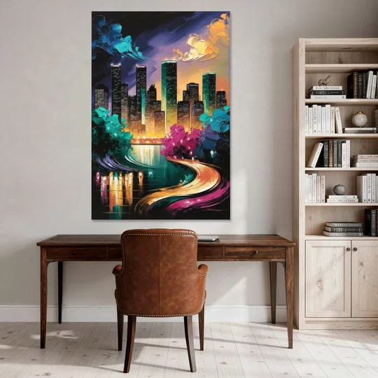 Houston Vibrant Nights - Canvas Wall Art - Office - 40x60