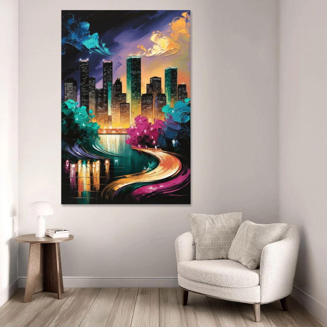 Houston Vibrant Nights - Canvas Wall Art - Sofa - 40x60