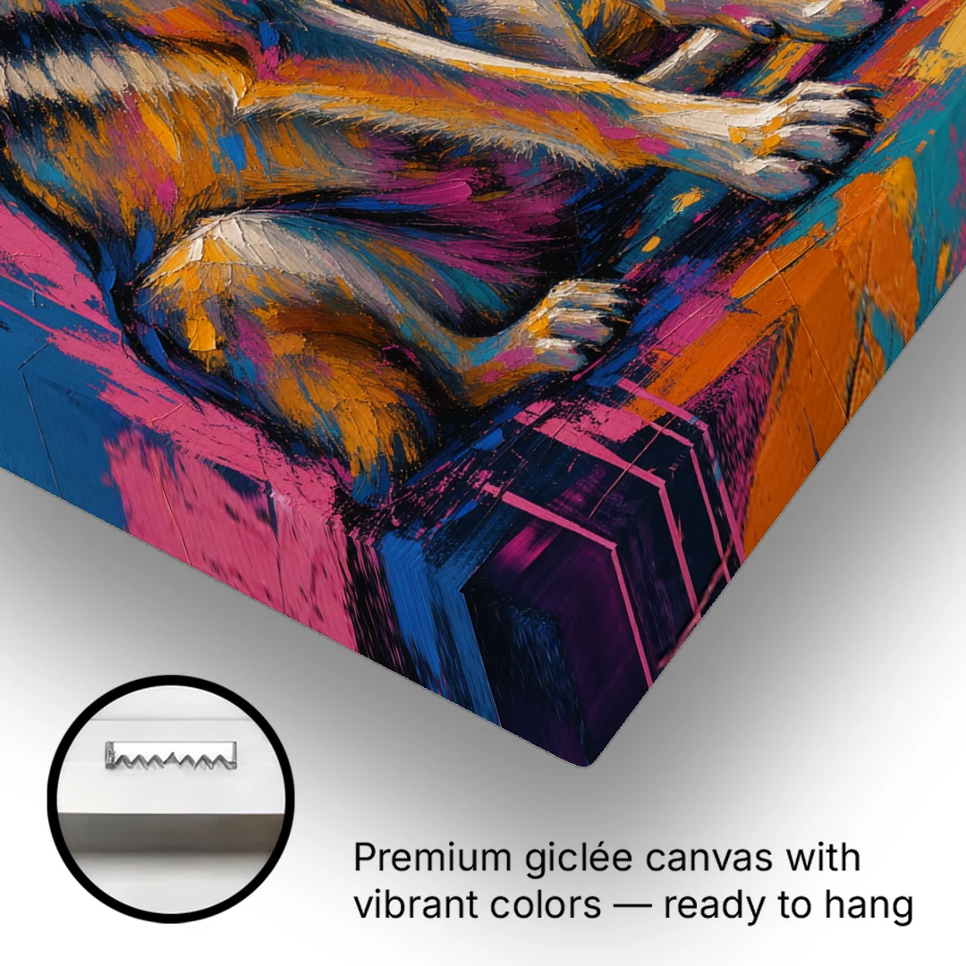Howling Wolf Painting in Magenta and Teal - Canvas Wall Art - Gallery Wrap Corner