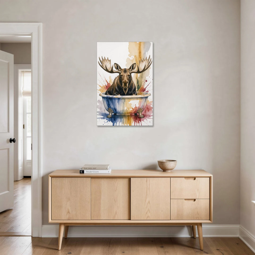Humorous Bathroom Art Moose with Antlers Over the Tub - Canvas Wall Art - Coffee Table - 24x36