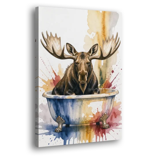 Humorous Bathroom Art Moose with Antlers Over the Tub - Canvas Wall Art - Side