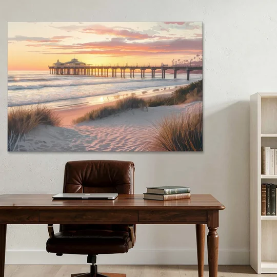 Huntington Beach Coastal Vibes - Canvas Wall Art - Office - 60x40