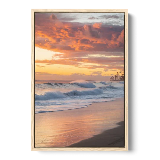 Huntington Beach Golden Hour - Oak Framed Canvas Wall Art - Front