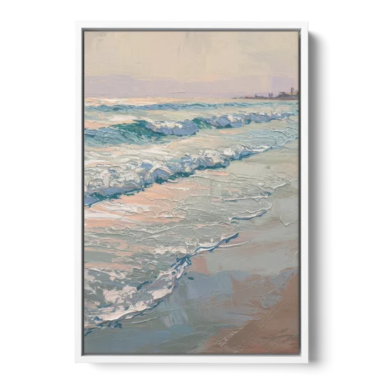 Huntington Beach Ocean Waves - White Framed Canvas Wall Art - Front