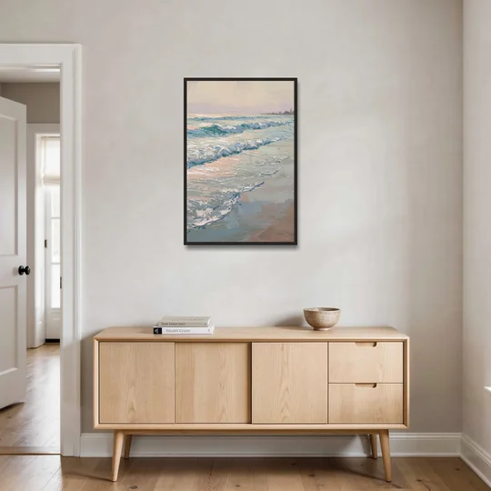 Huntington Beach Ocean Waves - Black Framed Canvas Wall Art - Coffee Table - 24x36