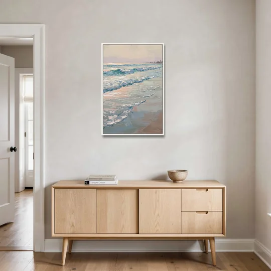 Huntington Beach Ocean Waves - White Framed Canvas Wall Art - Coffee Table - 24x36