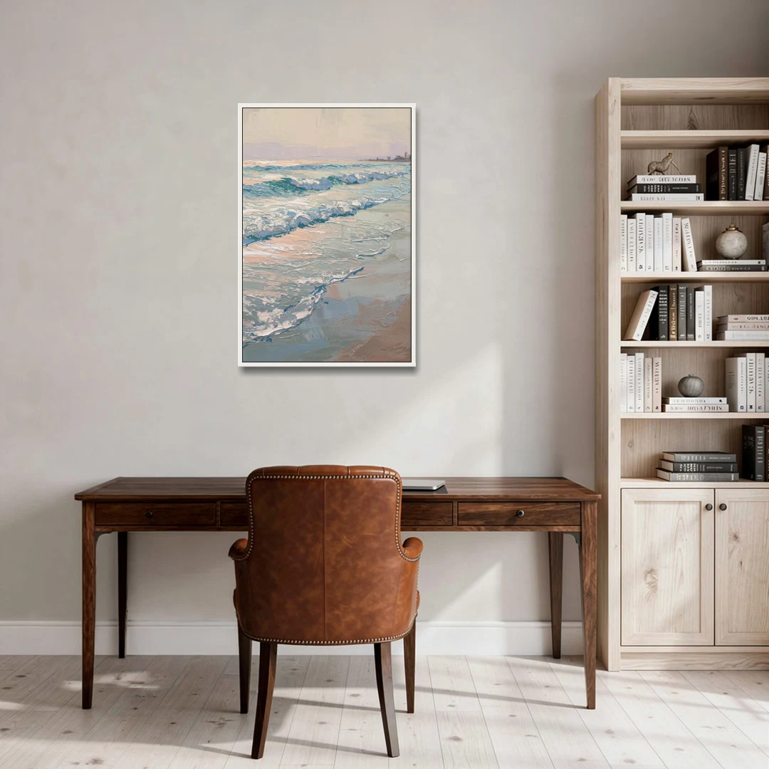 Huntington Beach Ocean Waves - White Framed Canvas Wall Art - Office - 24x36