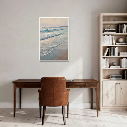 Huntington Beach Ocean Waves - White Framed Canvas Wall Art - Office - 24x36