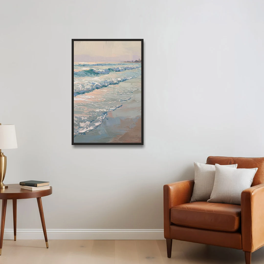 Huntington Beach Ocean Waves - Black Framed Canvas Wall Art - Sofa - 24x36