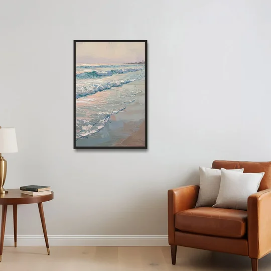 Huntington Beach Ocean Waves - Black Framed Canvas Wall Art - Sofa - 24x36