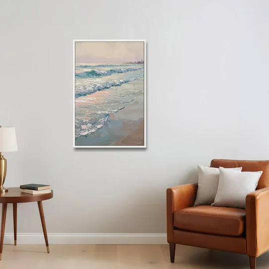Huntington Beach Ocean Waves - White Framed Canvas Wall Art - Sofa - 24x36