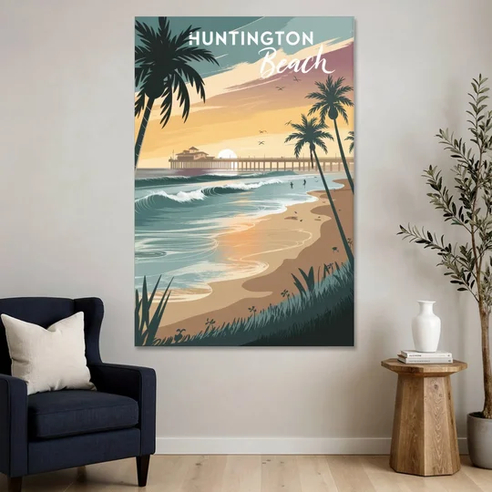 Huntington Beach Pacific Coast - Canvas Wall Art - Sofa - 40x60