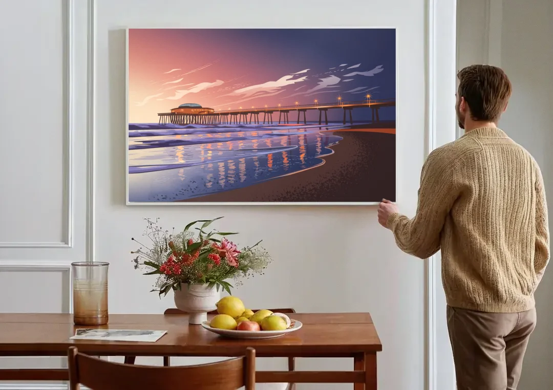 Huntington Beach Pier At Twilight canvas wall art above a dining table