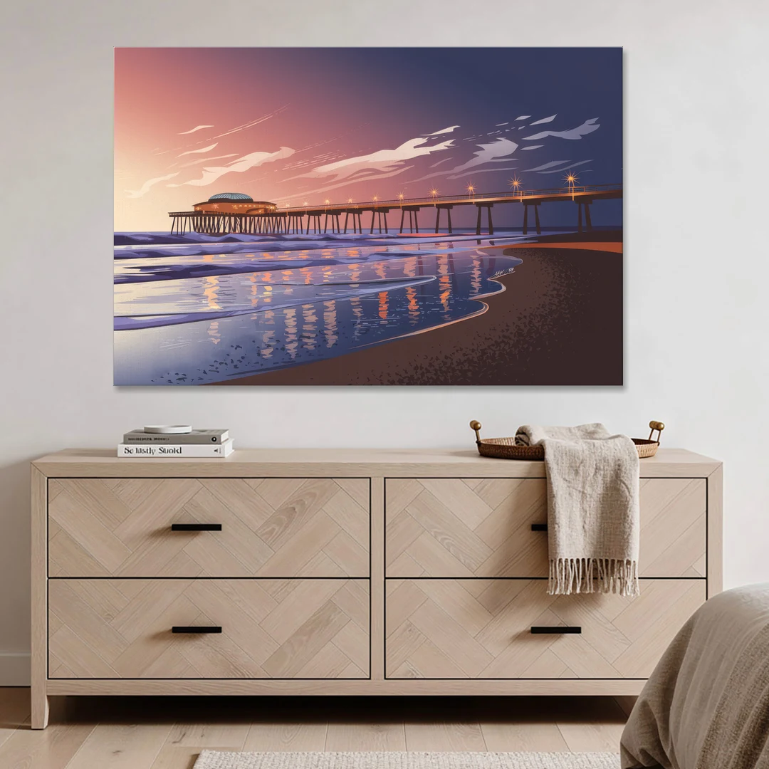 Huntington Beach Pier At Twilight - Canvas Wall Art - Coffee Table - 60x40
