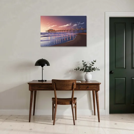 Huntington Beach Pier At Twilight - Canvas Wall Art - Office - 36x24
