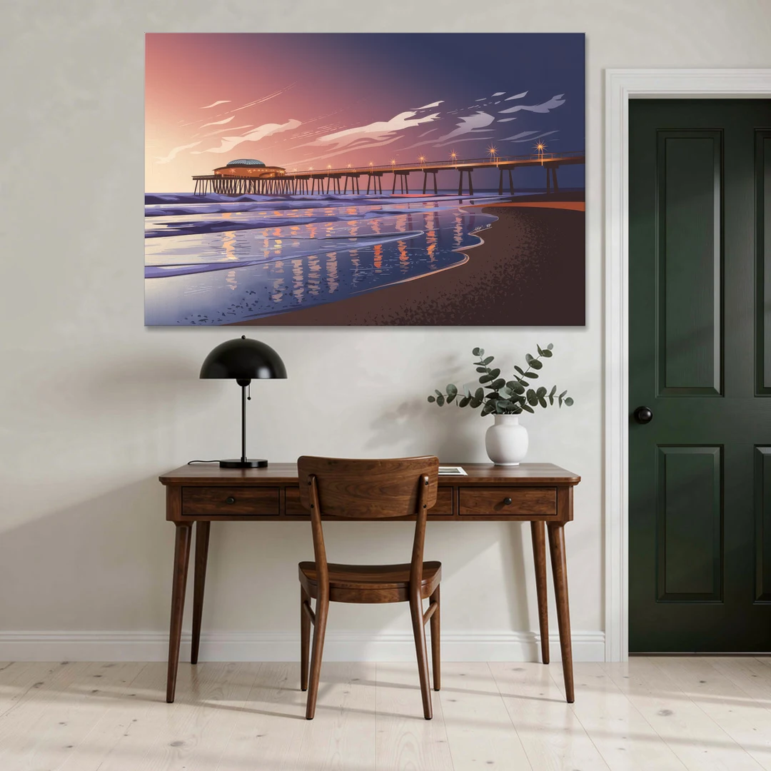 Huntington Beach Pier At Twilight - Canvas Wall Art - Office - 60x40