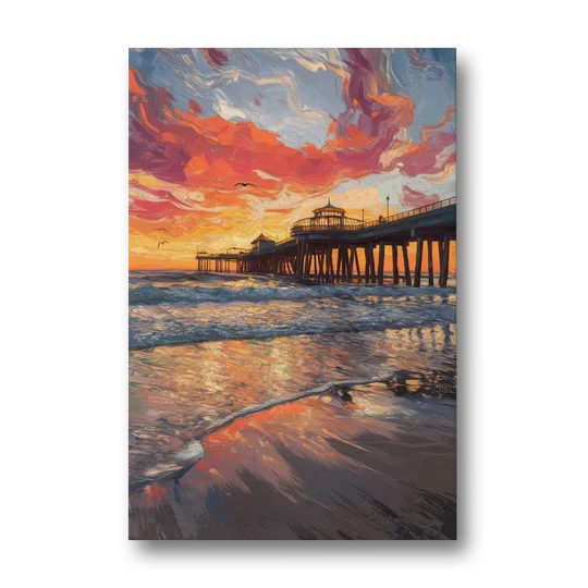 Huntington Beach Pier Sunset - Canvas Wall Art - Front