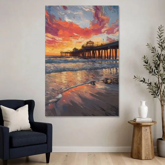 Huntington Beach Pier Sunset - Canvas Wall Art - Sofa - 40x60