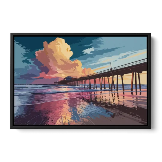 Huntington Beach Sunrise Views - Black Framed Canvas Wall Art - Front