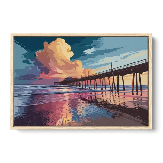 Huntington Beach Sunrise Views - Oak Framed Canvas Wall Art - Front