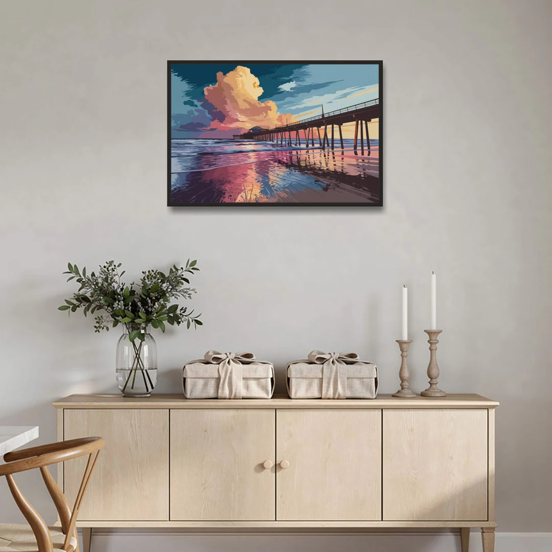 Huntington Beach Sunrise Views - Black Framed Canvas Wall Art - Coffee Table - 36x24