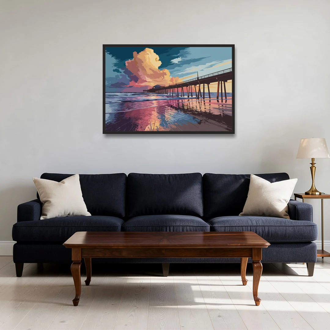 Huntington Beach Sunrise Views - Black Framed Canvas Wall Art - Sofa - 36x24