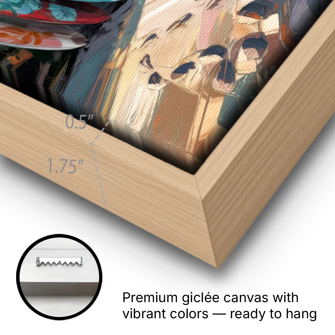 Huntington Beach Surfboards - Oak Framed Canvas Wall Art - Gallery Wrap Corner