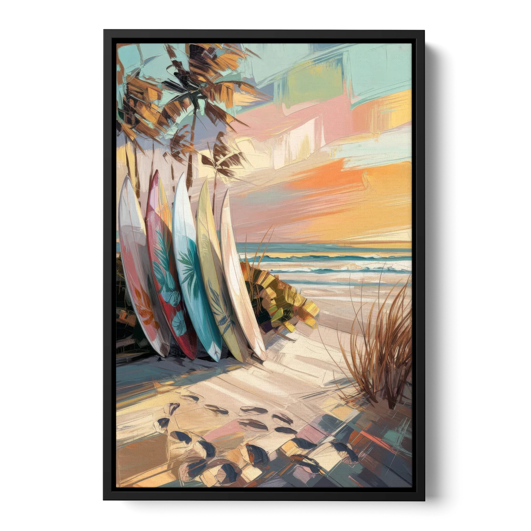 Huntington Beach Surfboards - Black Framed Canvas Wall Art - Front
