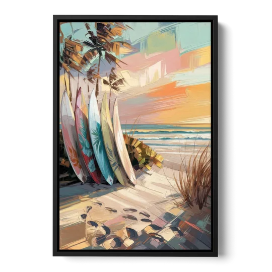 Huntington Beach Surfboards - Black Framed Canvas Wall Art - Front