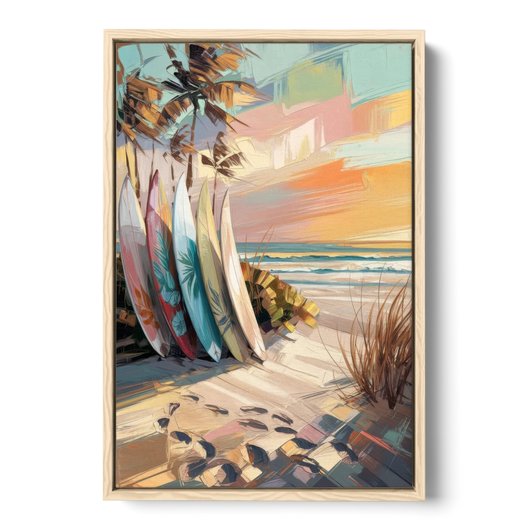 Huntington Beach Surfboards - Oak Framed Canvas Wall Art - Front