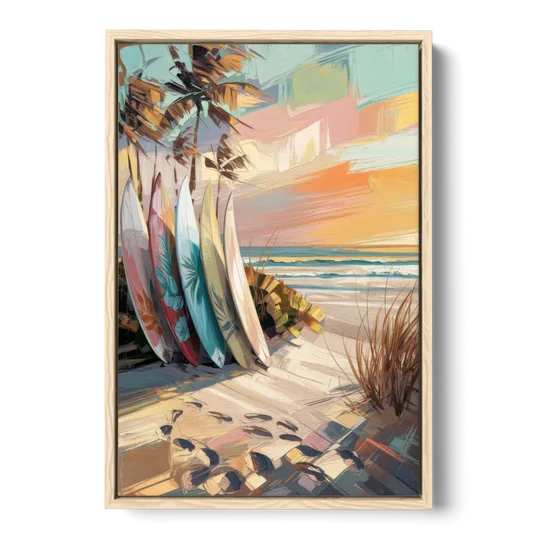 Huntington Beach Surfboards - Oak Framed Canvas Wall Art - Front