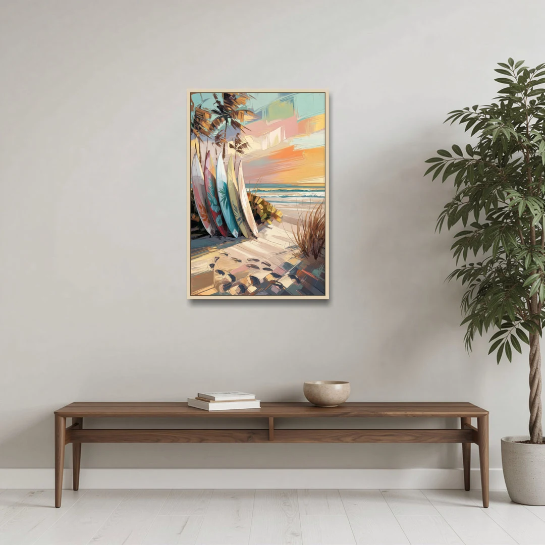 Huntington Beach Surfboards - Oak Framed Canvas Wall Art - Coffee Table - 24x36
