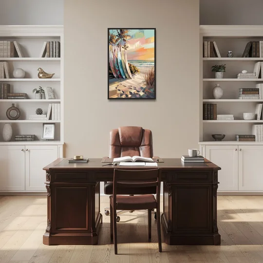 Huntington Beach Surfboards - Black Framed Canvas Wall Art - Office - 24x36