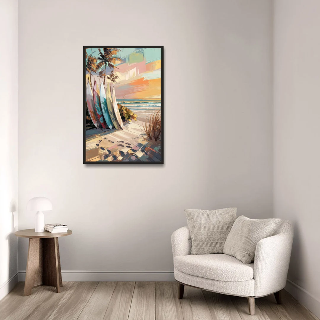 Huntington Beach Surfboards - Black Framed Canvas Wall Art - Sofa - 24x36