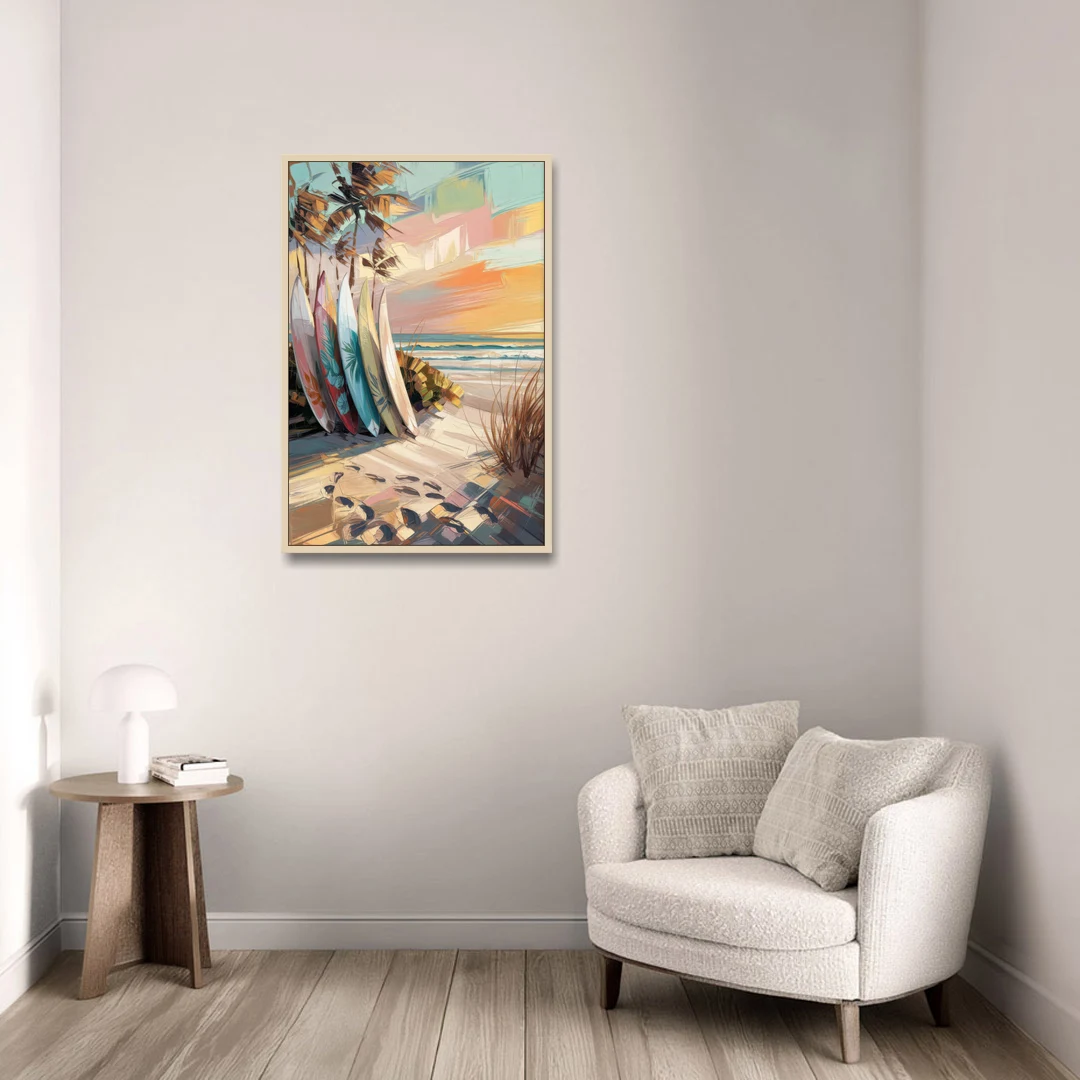 Huntington Beach Surfboards - Oak Framed Canvas Wall Art - Sofa - 24x36