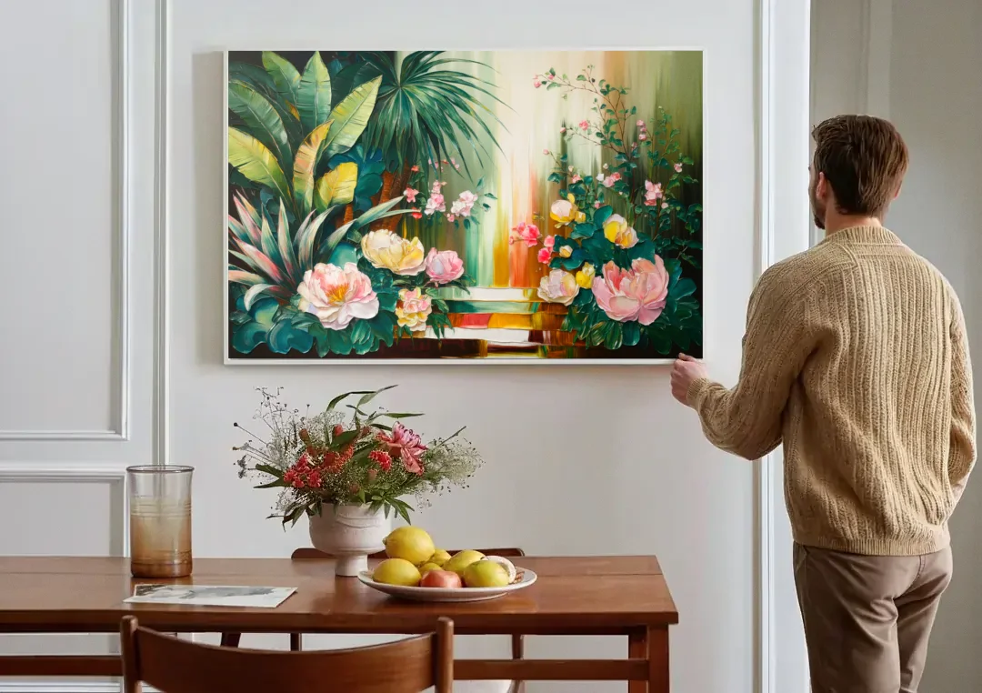 Huntsville Botanical Garden Bliss canvas wall art above a dining table