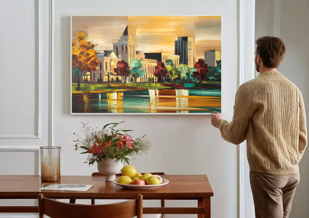 Huntsville Historic Downtown canvas wall art above a dining table