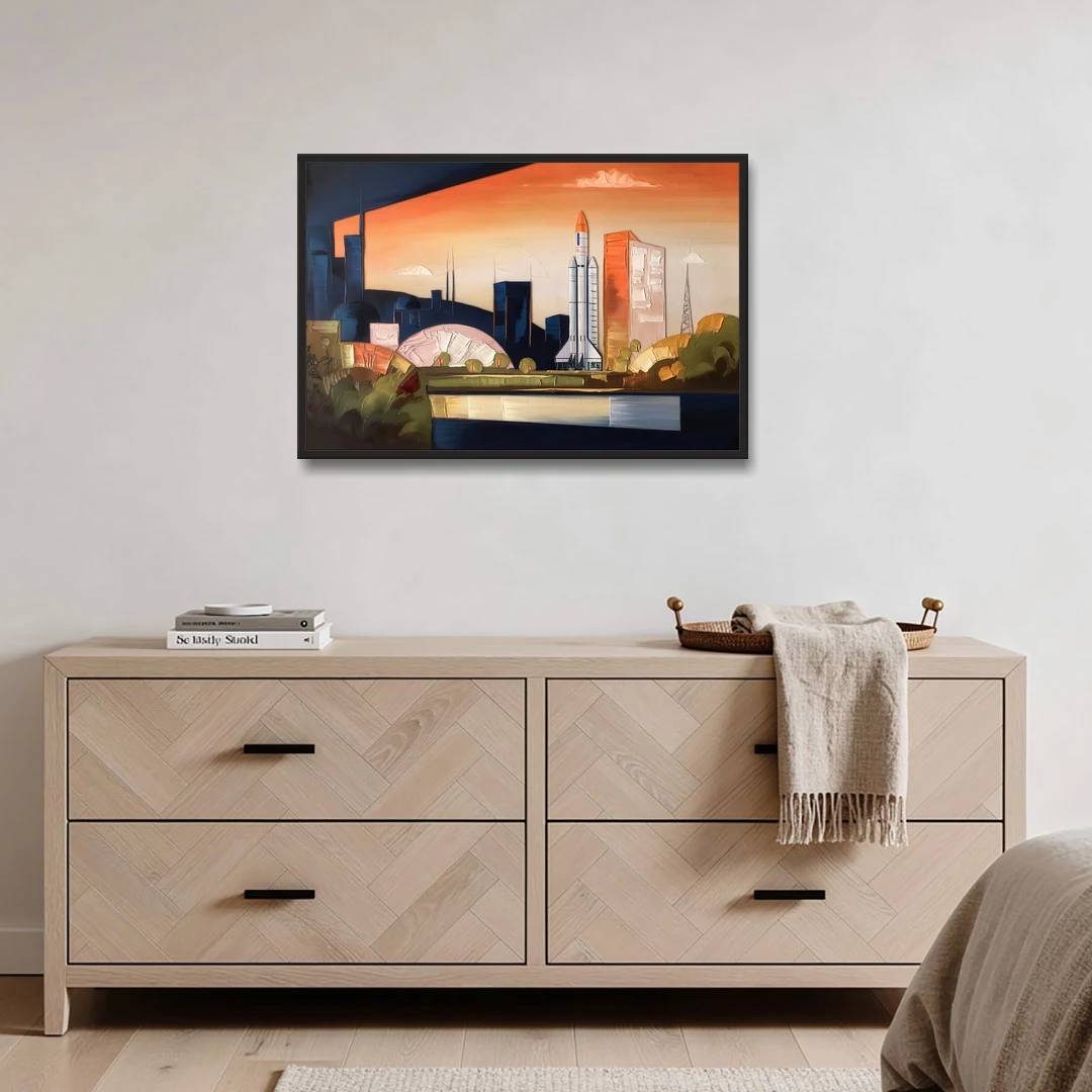 Huntsville Modern Cityscape - Black Framed Canvas Wall Art - Coffee Table - 36x24