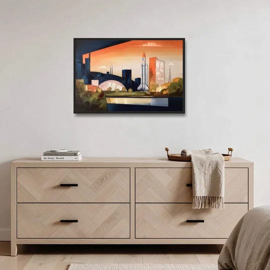 Huntsville Modern Cityscape - Black Framed Canvas Wall Art - Coffee Table - 36x24