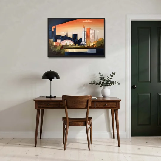 Huntsville Modern Cityscape - Black Framed Canvas Wall Art - Office - 36x24