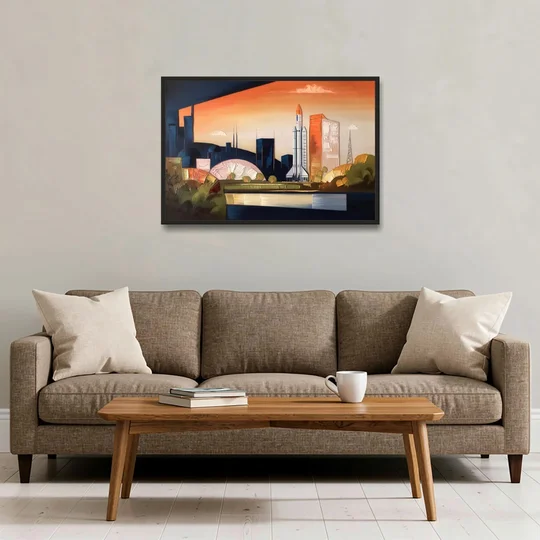Huntsville Modern Cityscape - Black Framed Canvas Wall Art - Sofa - 36x24