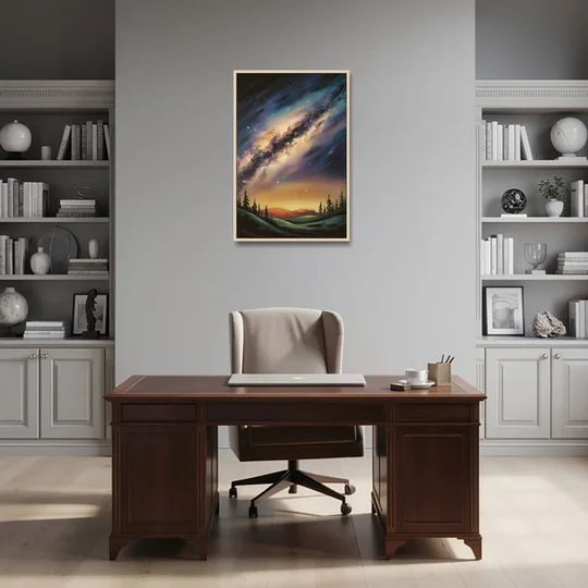 Huntsville Night Sky Astronomy - Oak Framed Canvas Wall Art - Office - 24x36