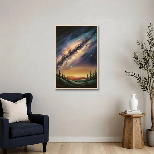 Huntsville Night Sky Astronomy - Oak Framed Canvas Wall Art - Sofa - 24x36