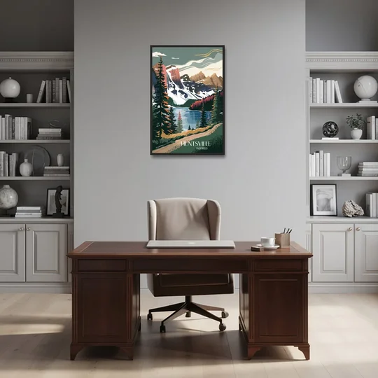Huntsville Scenic Mountain View - Black Framed Canvas Wall Art - Office - 24x36