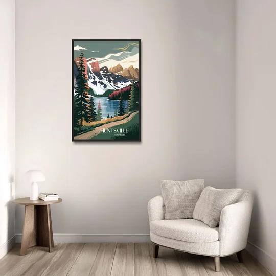 Huntsville Scenic Mountain View - Black Framed Canvas Wall Art - Sofa - 24x36