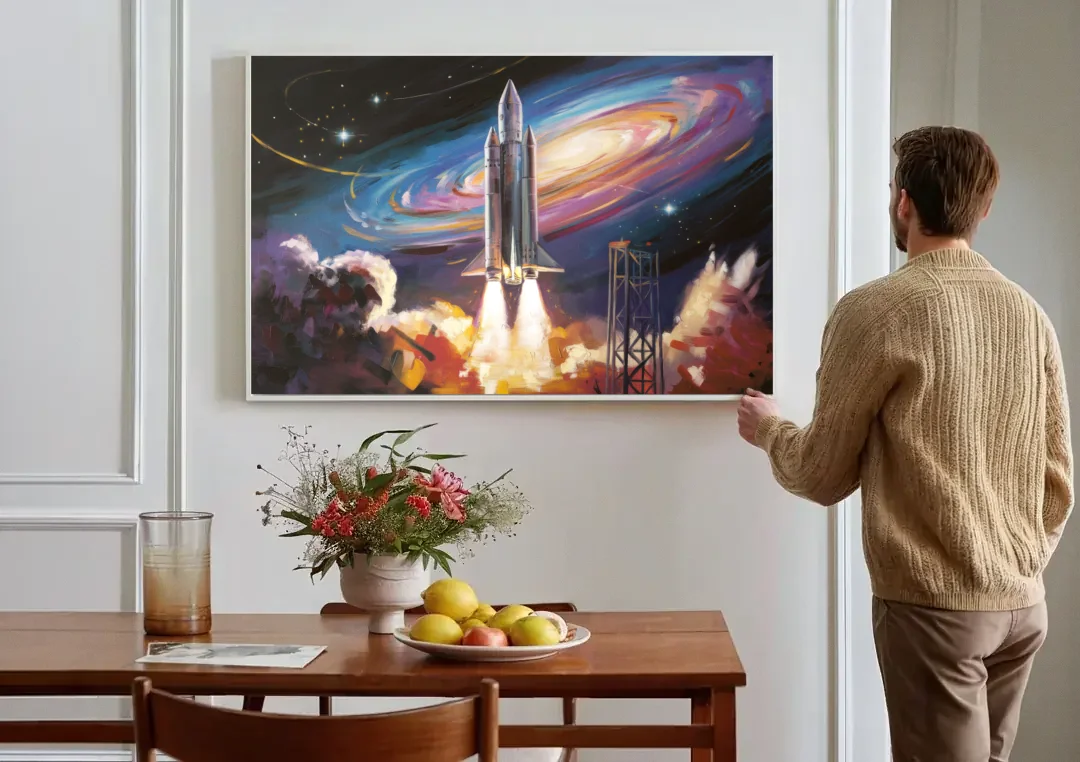 Huntsville Space Center Tribute canvas wall art above a dining table