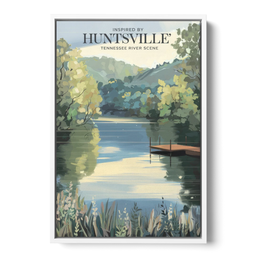 Huntsville Tennessee River Serenity - White Framed Canvas Wall Art - Front